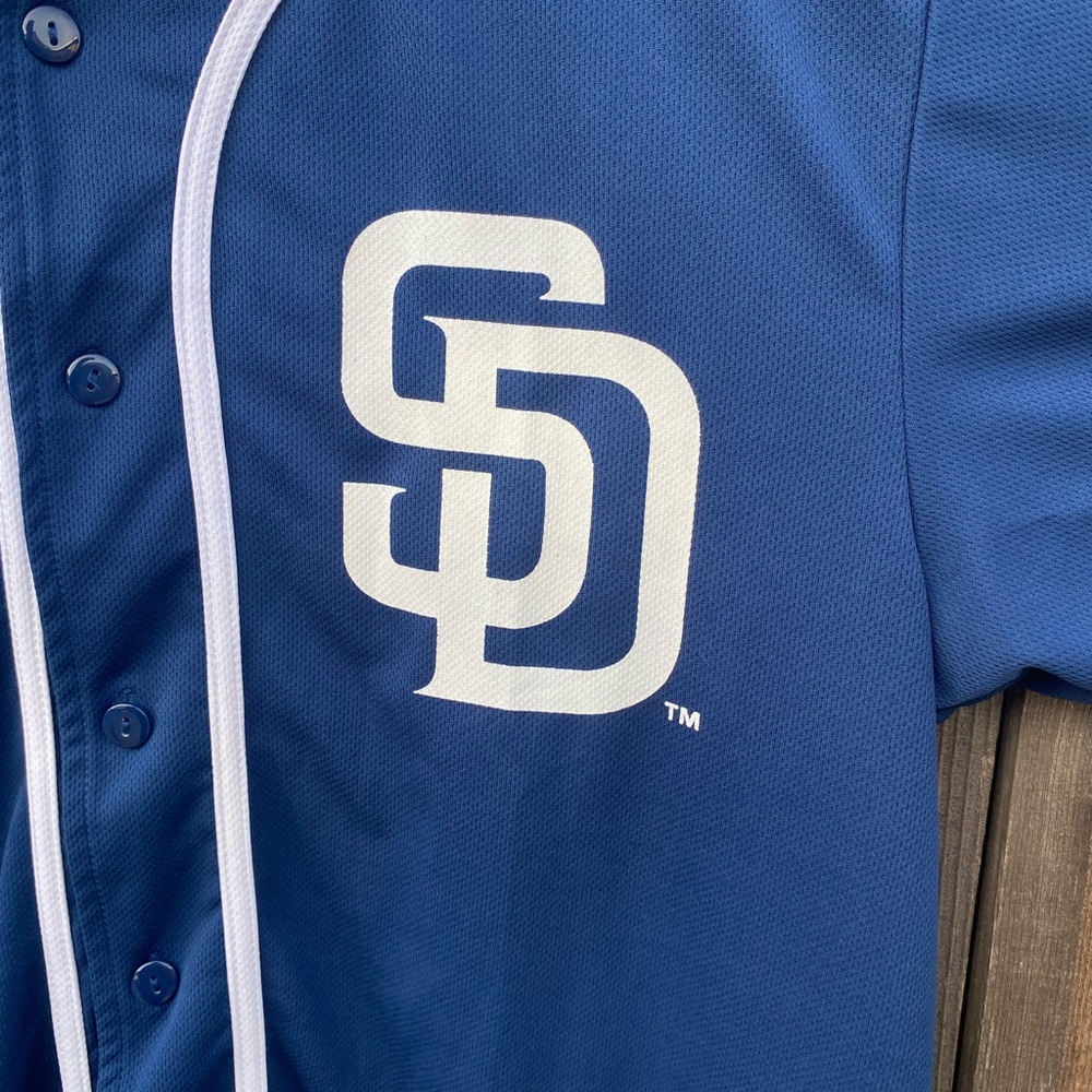 San Diego Padres Blue Button-Up Jersey with White Logo
